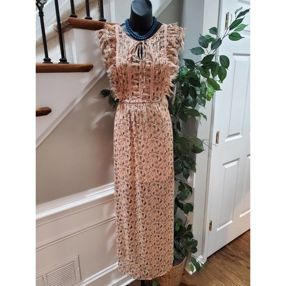 Xhilaration Women Beige Floral Polyester Round Neck Sleeveless Long Maxi Dress M - Picture 14 of 15